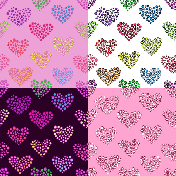 Four hearts seamless patterns. — Stock Vector