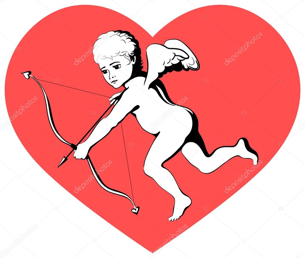 Cupid on red heart
