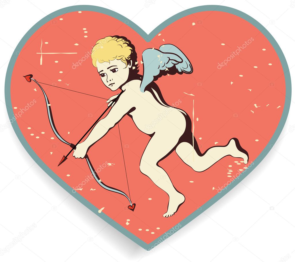 Cupid on heart background.