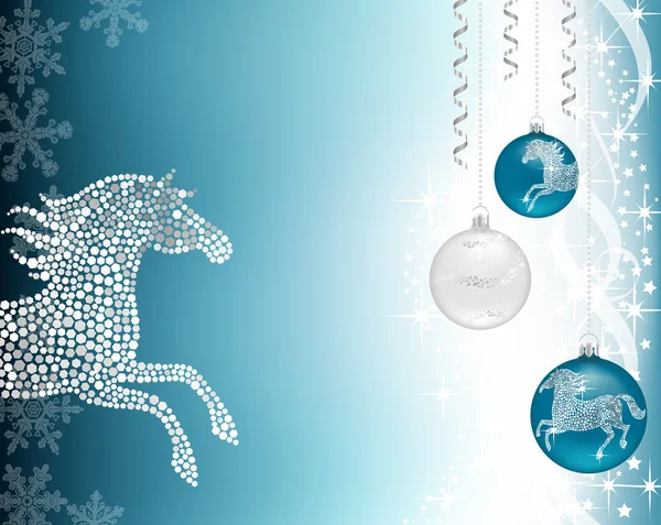 Fond de Noël bleu avec cheval — Image vectorielle