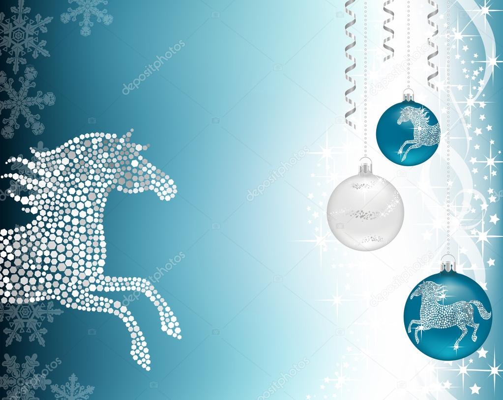 Christmas background blue with horse