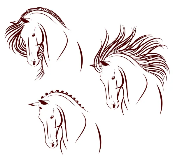 Uppsättning av 3 hästhuvud — Stock vektor