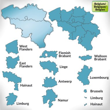 Map of Belgium with borders in blue clipart