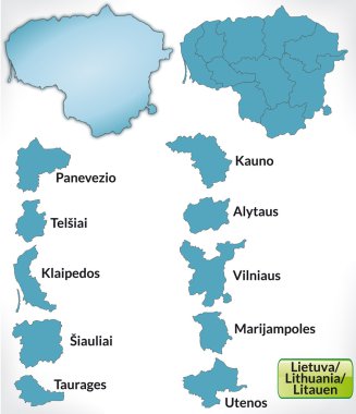 Mavi kenarlıklı Litvanya Haritası