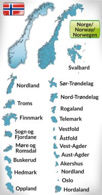 Map of Norway with borders in blue clipart