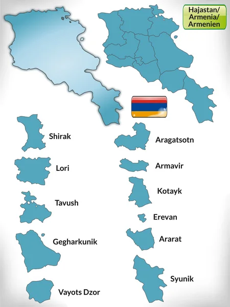 Karta över Armenien med gränserna i blått — Stock vektor