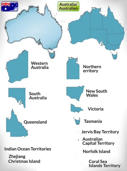 नीले रंग में सीमाओं के साथ ऑस्ट्रेलिया का नक्शा — स्टॉक वेक्टर