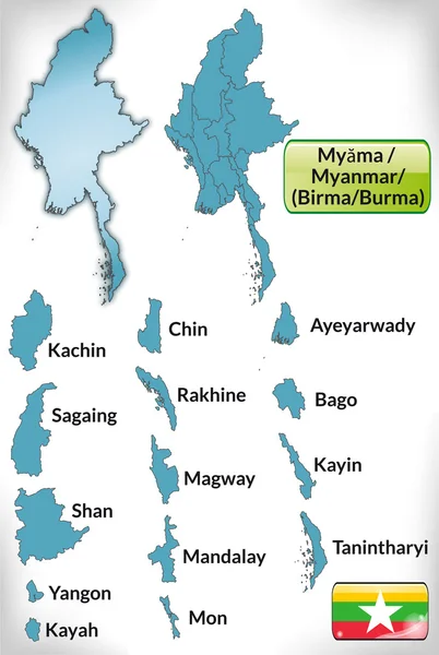 Mapa de myanmar con bordes en azul — Vector de stock