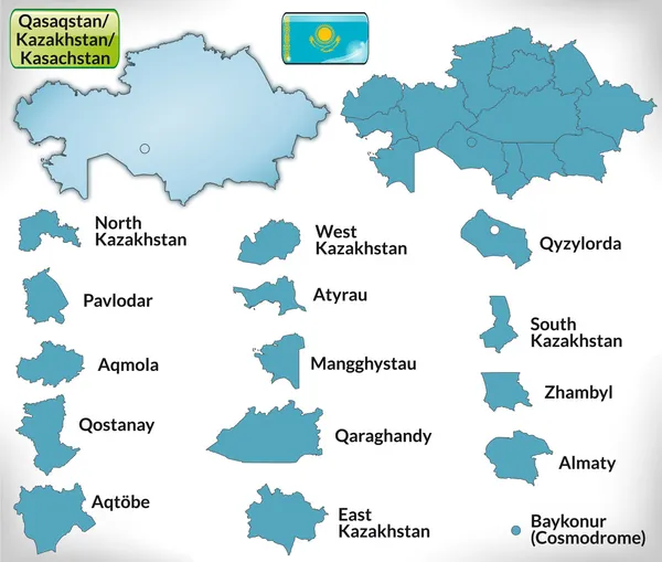 Karta över Kazakstan med gränserna i blått — Stock vektor