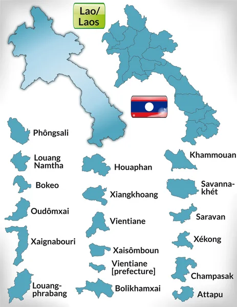 Carte du Laos avec des frontières en bleu — Image vectorielle