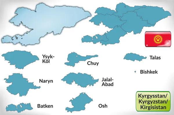 Karta över Kirgizistan med gränserna i blått — Stock vektor
