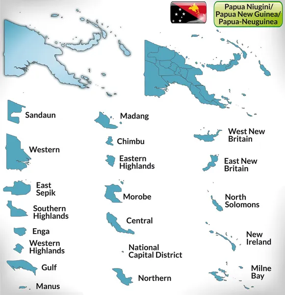 Mapa Papui-Nowej Gwinei z obramowaniem w kolorze niebieskim — Wektor stockowy