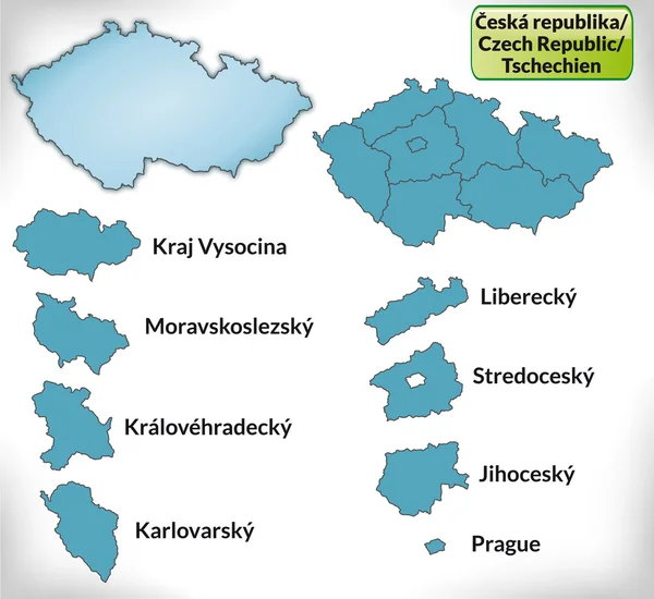 Karta över Tjeckien med gränserna i blått — Stock vektor