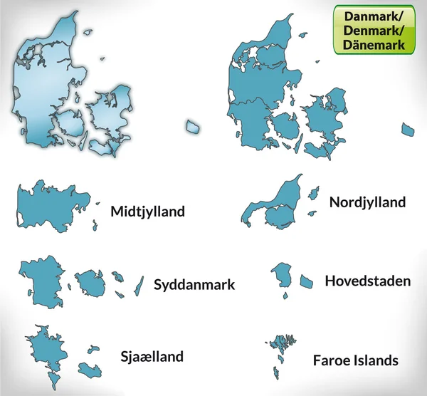 Kaart van Denemarken met randen in blauw — Stockvector