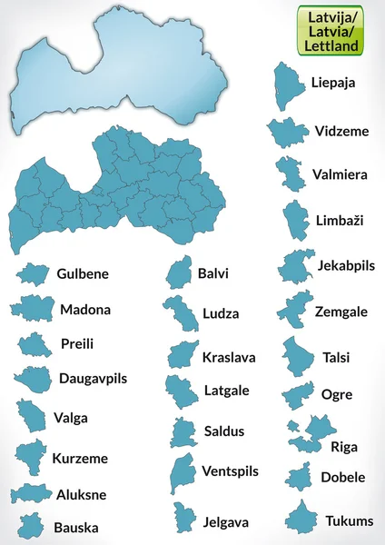 Mapa de Letonia con fronteras en azul — Vector de stock