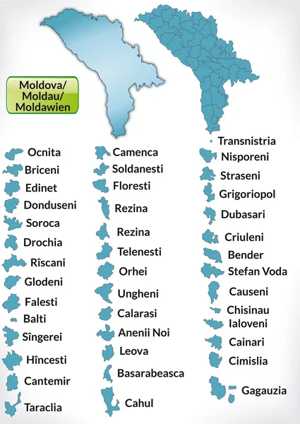 Karta över Moldavien med gränserna i blått — Stock vektor