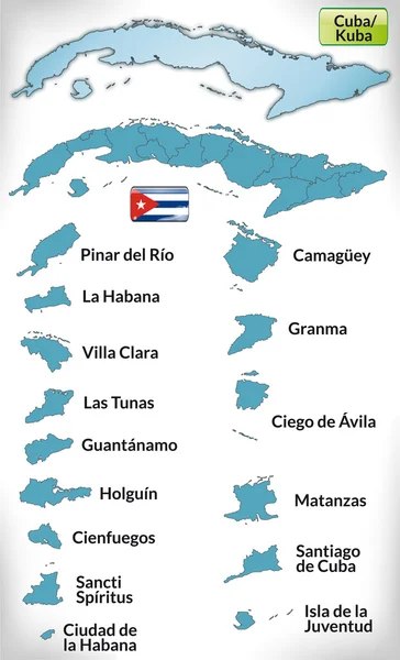 Carte de Cuba avec frontières en bleu — Image vectorielle