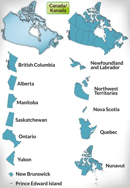 Mapa de Canadá con fronteras en azul — Vector de stock