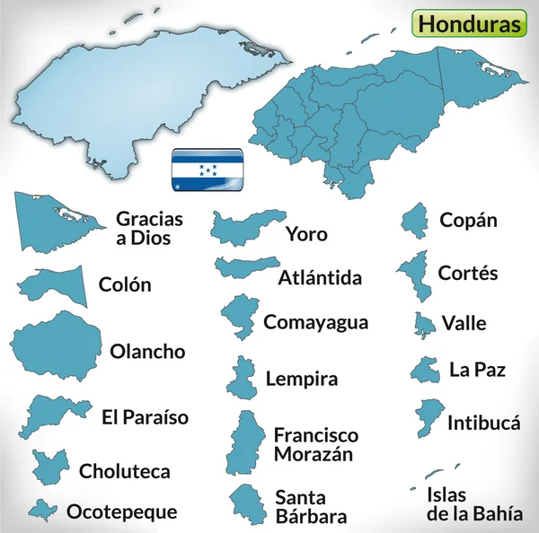 Mapa de Honduras con fronteras en azul — Vector de stock