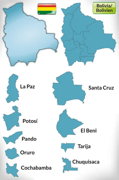Mapa de Bolivia con fronteras en azul — Vector de stock