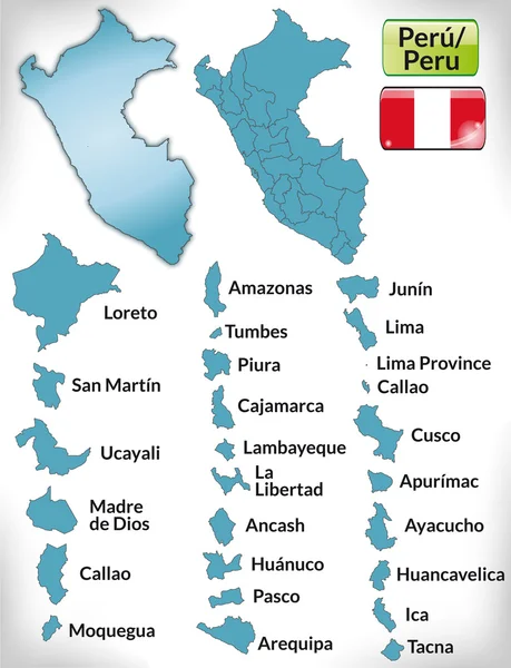 Χάρτης του Περού με σύνορα στο μπλε — Διανυσματικό Αρχείο