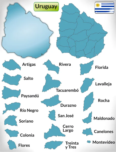 Mapa de Uruguay con fronteras en azul — Vector de stock