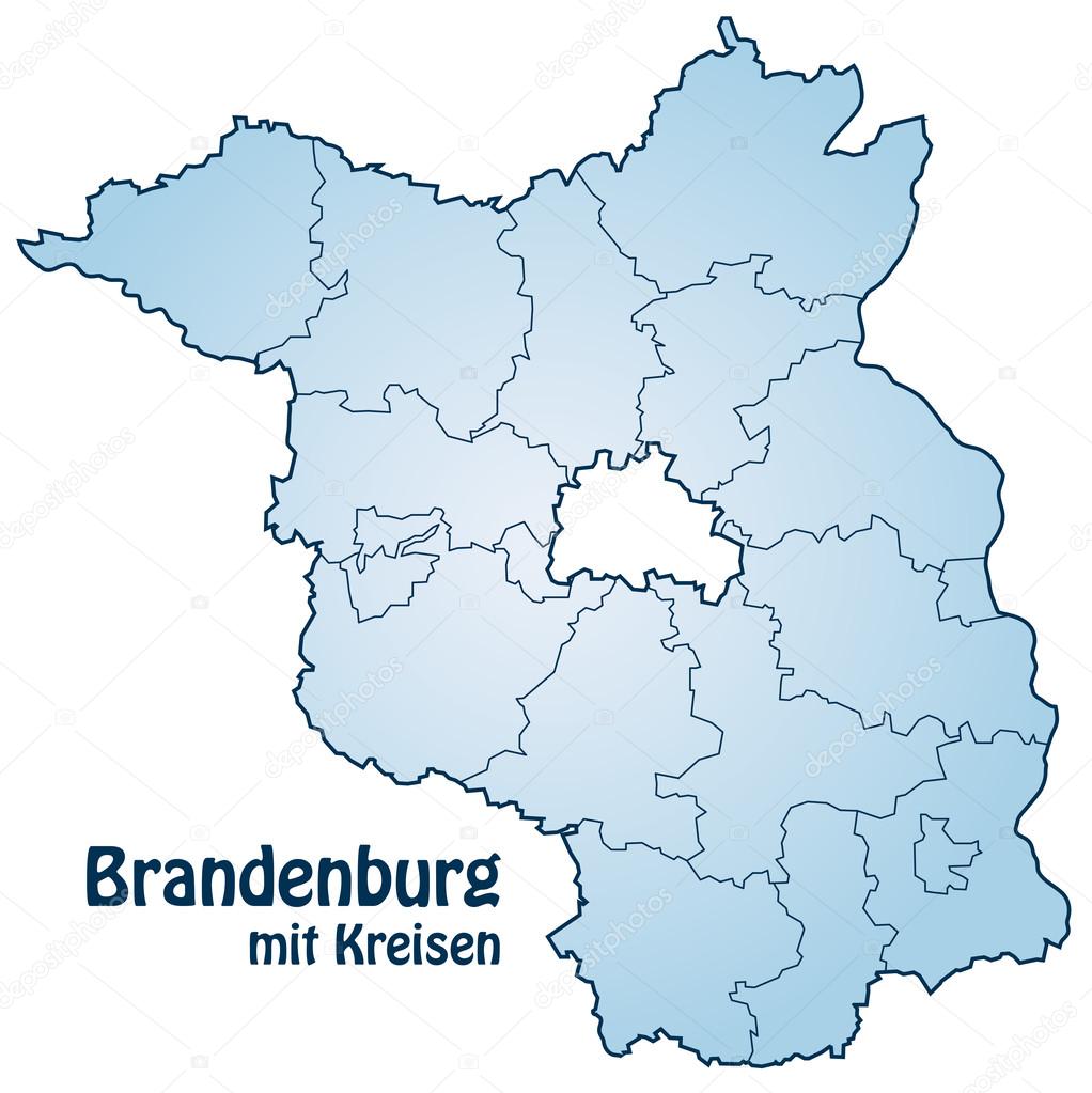 Map of Brandenburg with borders in blue