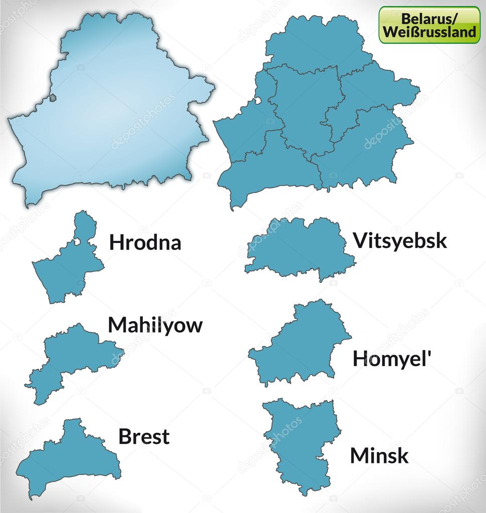 Map of Belarus with borders in blue