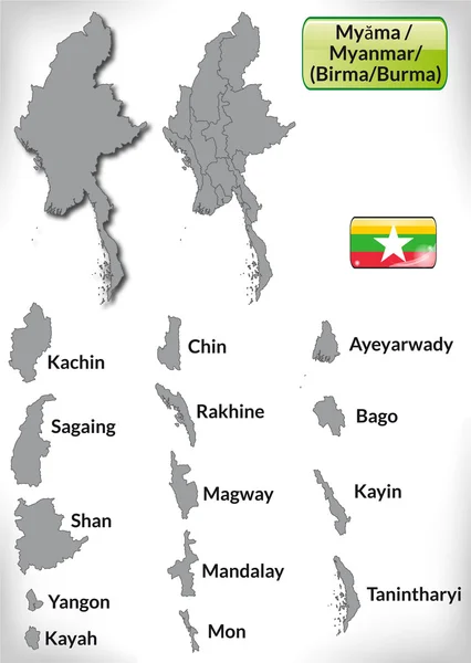 O mapa de Myanmar — Vetor de Stock