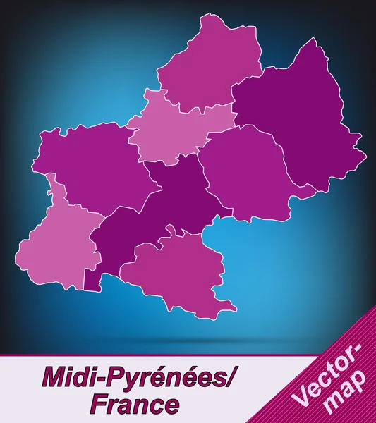 O mapa de Midi-Pyrenees — Vetor de Stock