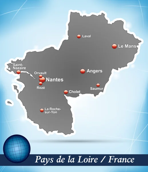 El mapa de Pays de la Loire — Vector de stock