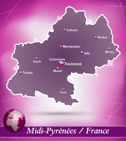 Map of Midi-Pyrenees — Stock Vector