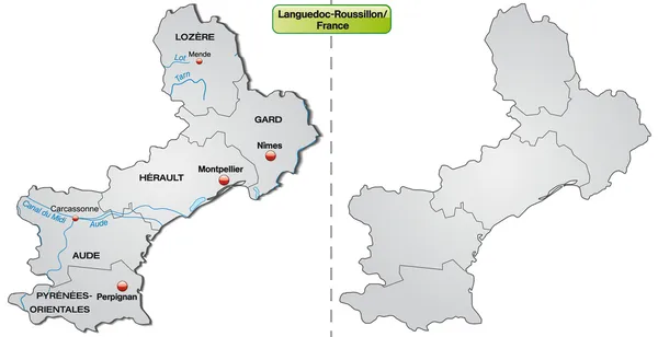 Mapa regionu languedoc-roussillon — Stockový vektor