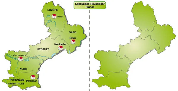 La mappa di languedoc-roussillon — Vettoriale Stock