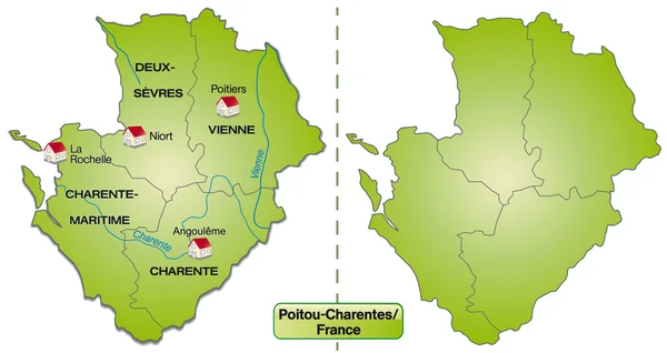 El mapa de Poitou-Charentes — Vector de stock