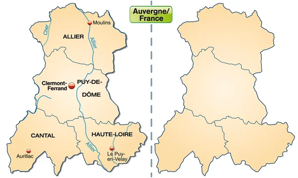 Peta Auvergne - Stok Vektor