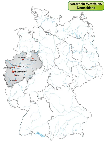 Hartă Renania de Nord-Westfalia — Vector de stoc