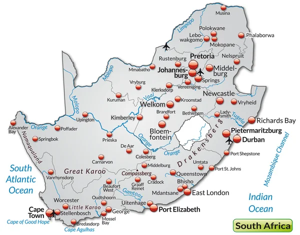 Dél-Afrika térképe — Stock Vector