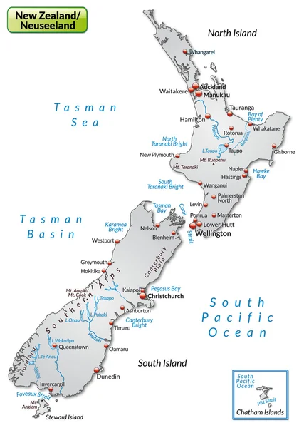 Mapa online de Nueva Zelanda — Archivo Imágenes Vectoriales