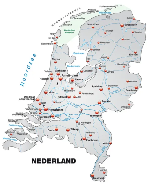 Karta över Nederländerna — Stock vektor