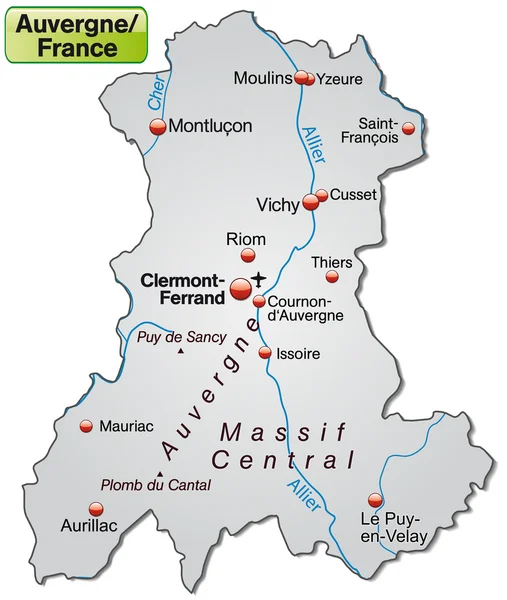 La mappa di Alvernia — Vettoriale Stock