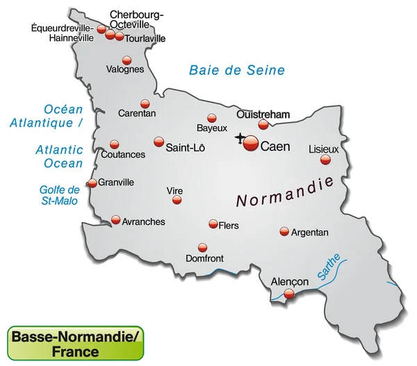 Mappa della Bassa Normandia — Vettoriale Stock