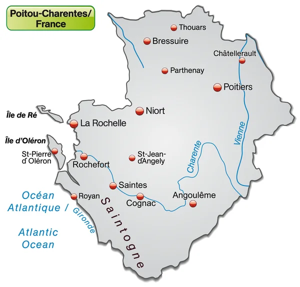 El mapa de Poitou-Charentes — Vector de stock