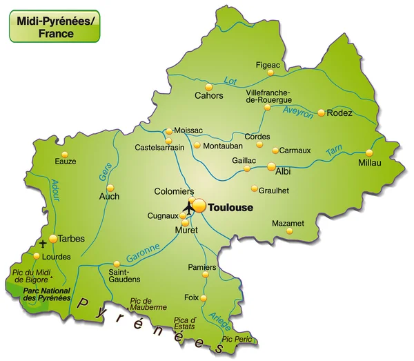Karte von Midi-Pyrenäen — Stok Vektör