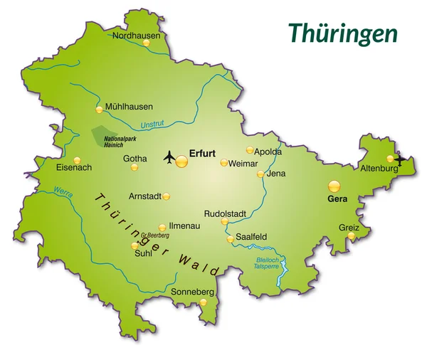 แผนที่ของ Thuringia — ภาพเวกเตอร์สต็อก