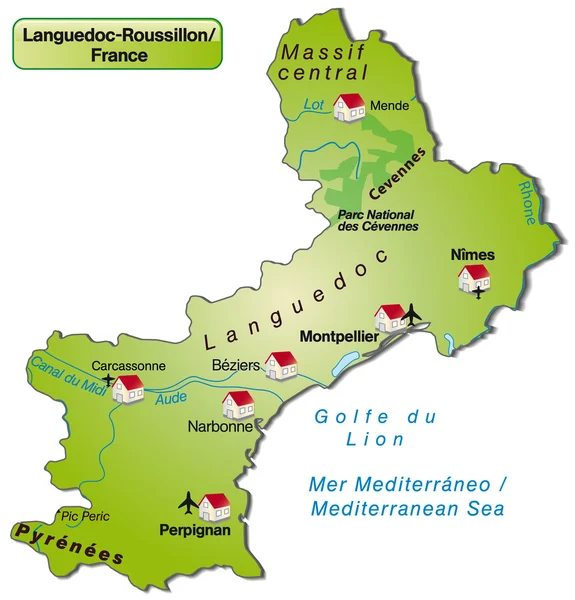 ラングドック ＝ ルシヨン地域圏の地図 — ストックベクタ