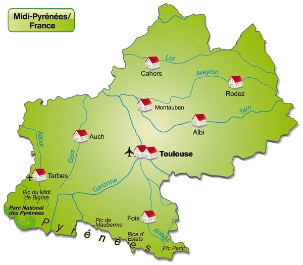 Mappa di Midi-Pirenei — Vettoriale Stock