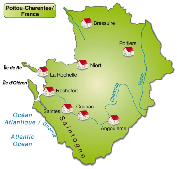 El mapa de Poitou-Charentes — Archivo Imágenes Vectoriales
