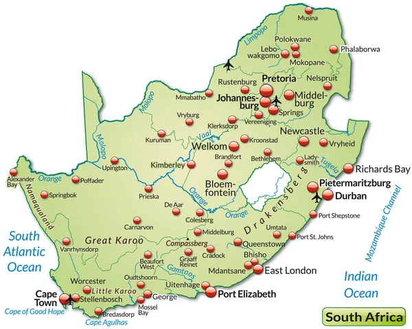 南アフリカの地図 — ストックベクタ