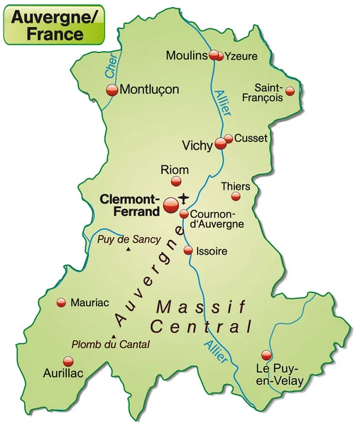 Auvergne Haritası — Stok Vektör